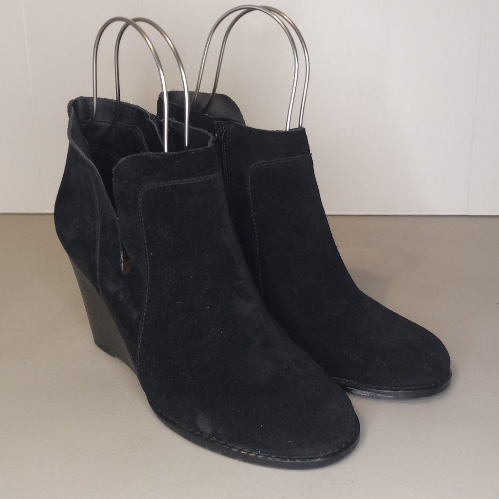 Lucky Brand Yabba Wedge Suede Leather Ankle Booties Black Size 7.5